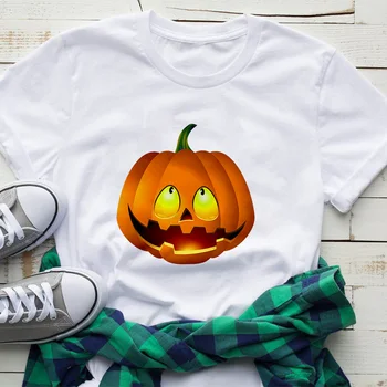 2019 Novo halloween buče print majica s kratkimi rokavi ženske modni Harajuku t-shirt Kratek Rokav Bela Hipster Tshirt ženski zgornji deli oblačil