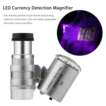 2023 Novi Mini Prenosni Ročni Denar Tester 60X Valuti Odkrivanje Mikroskopom Lupo Loupe Steklo LED Luči UV Mikroskop