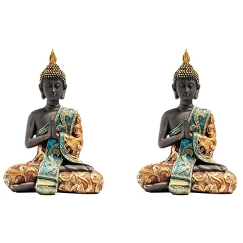 2X Kip Bude na Tajskem, Kiparstvo Smolo Ročno Budizem Hindujski Feng Shui Figur Meditacija Doma Dekor Ornament