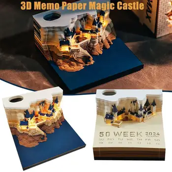 3D Beležnica Magic Castle 2024 Koledar Memo Pad Blok Novost Upoštevajte, Pisarniški Papir Design Pribor Opombe Darilo H4H4