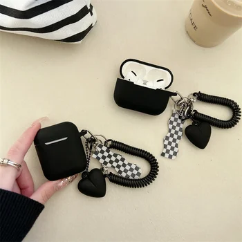 3D Srce Ljubezni, Keychain Za AirPods Pro 2 Srčkan Črnega Silikona Primeru Brezžične Slušalke Primeru Za Apple airpods Pro 1/2/3 Slušalke Polje