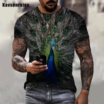 3D Živali Grafike Pav printed majica s kratkimi rokavi Moški Ženske Modni Harajuku O-Vratu Kratkimi Rokavi T-shirt
