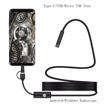 5.5 MM Objektiv 1M 5M Kabel Endoskop Tip-C USB PC Android Endoskop Fotoaparat 3in1 Borescope Pregledovalna Kamera Posnamete Fotografije, Led Luči