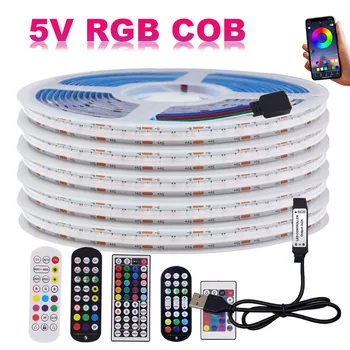 5 RGB COB LED Trak Svetlobe Bluetooth-združljiv Daljinski upravljalnik 576LED/m Visoke Gostote Linearnih Lučka Prilagodljiv Trak Doma Dekoracijo