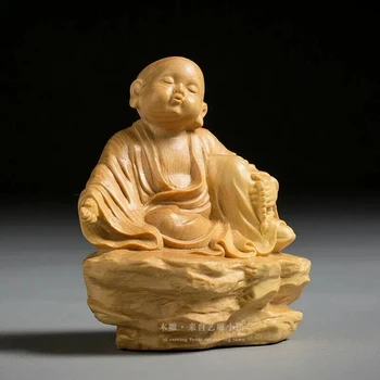 7.5*8*5.5 CM Ročno Izrezljane Šimšir Buda Carving Figur : Malo Menih