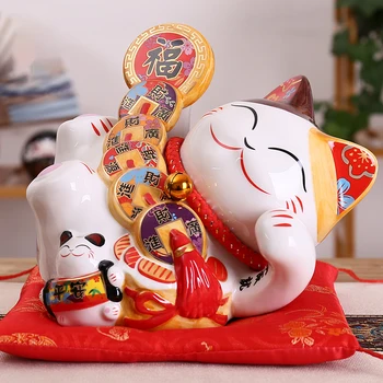 8 inch Keramični Maneki Neko Ornament Srečen Mačka Denar Polje Fortune Mačka Doma Dekoracijo Darilo Feng Shui Presence Banka Kip