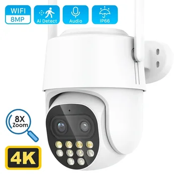 8MP PTZ WiFi IP Kamera Zunanja 4MP Dvojno Objektiv 8X Digitalno Povečavo Ai Človeško Zaznavanje Auto Tracking CCTV Home Security Kamera iCSee
