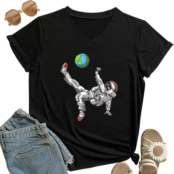Astronavt nogometaš T Shirt Smešno Risanka Tees Harajuku Hip Hop Streewtear Priložnostne Modni T Srajce Poletje Proti-vrat Camisetas