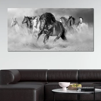 Black & White Stallion Sedem Vožnjo Konja Živali Slikarstvo Umetniško Platno Plakatov in Fotografij Wall Art Za Dnevna Soba Dekor Darilo