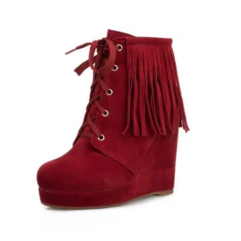 BLXQPYT Zimski škornji za ženske velikosti 35-50 toplo Bonitete čevlji klini heels11cm čipke kratek škornji, čevlji ženska 3017