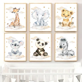 Boho Mavrica Zemlji Panda Žirafa Koala Lev Vrtec Wall Art Otrok Tiskanje Plakatov Za Otroke, Otroška Soba Dekor Platno Slikarstvo