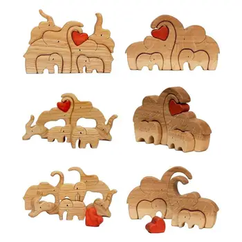 Družinski Slon Lesa Slon Obrti Figur Namizni Namizni Okras Carving Model Doma Dekoracijo Pet Kiparstvo Božično Darilo