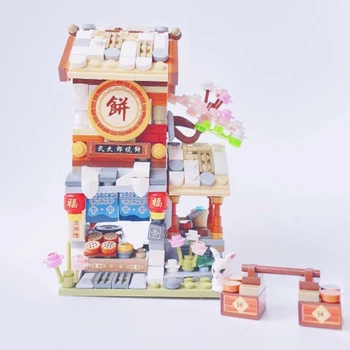 Igrače za Otroke Mesto Ulici Chinatown Pekarna Torto Kruh Shop, Trgovina Arhitekture 3D Model DIY Mini Bloki, Opeke Stavbe