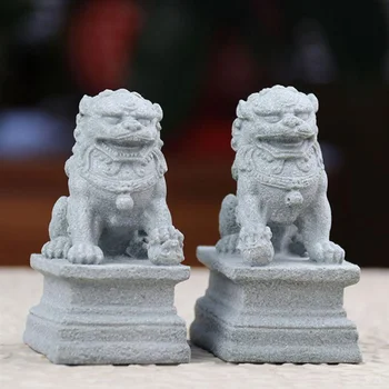 Kip Foo Shui Feng Figur Miniaturni Kamen Lev Kiparstvo Dekoracijo Guardian Kitajski Blaginjo Dekor Par Fu Mini Figurice