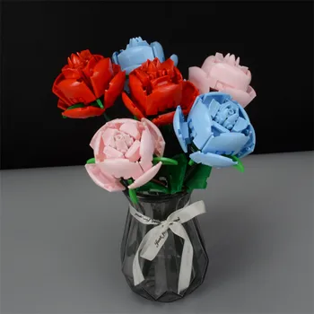 Klasična Večno Ljubezen Romantična Rdeče/Roza/Blue Rose Cvet Šopek gradniki DIY Ustvarjalne Igrače Opeke Za Dekleta Darilo za Rojstni dan