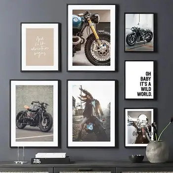 Moda Klasičen Motocikel Kul Dekle Nordijska Plakati Wall Art Platno Slikarstva in grafike Stenske Slike za Dnevni Sobi Doma Dekor
