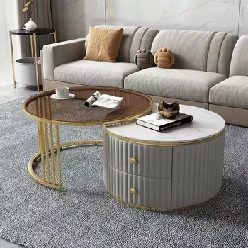 Nordijska nastavite tabela Skrilavca mizico sodobno minimalistično apartma okroglo mizico s predali rjava stekla, luči luksuzni ustvarjalne
