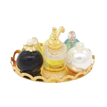 Odoria 1:12 Mini Parfum, Ličila Kozmetični Model Nastavljanje z Zlato Pladenj Kopalnica Spalnica Doma Lutke Pribor Dekoracijo