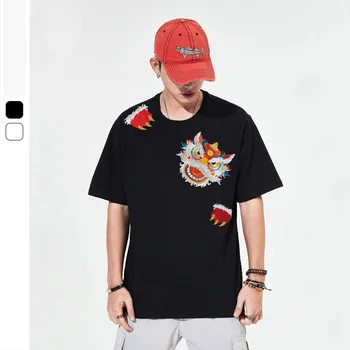 Poletje nov slog kratkimi rokavi moški T-shirt krog vratu Kitajski slog Kitajska-Elegantna Xingshi vezenje svoboden bombaž vrh