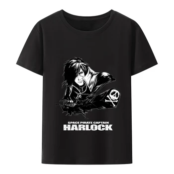 Prostor Pirat Kapitan Harlock Majica s kratkimi rokavi Moški Anime Poletje Moda Camisa Graphic T-majice Ulične Black Tshirts 4xl oversizes