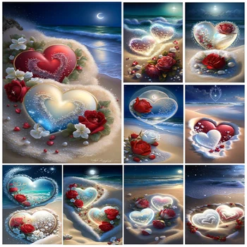 Romantični Rose Ljubezen Diamant Slikarstvo Kit Šiv 5D DIY Polni Sveder Plaži Srce Diamond Vezenje Mozaik Nosorogovo Sliko YY6630