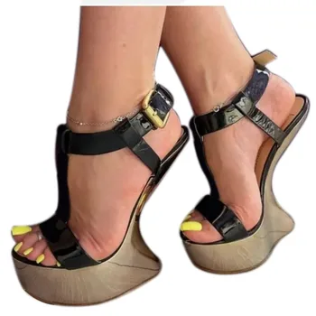SHOFOO čevlji Modi žensk, visoke pete sandala. O 18,5 cm višina pete. Nepravilna pete. Poletje ženske čevlje. Fashion show
