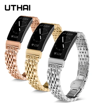 UTHAI F04 Watchband iz Nerjavečega jekla, trak Za Fitbit navdih Metulj sponke Pas Watch zapestnica iver gold black 14 mm watch