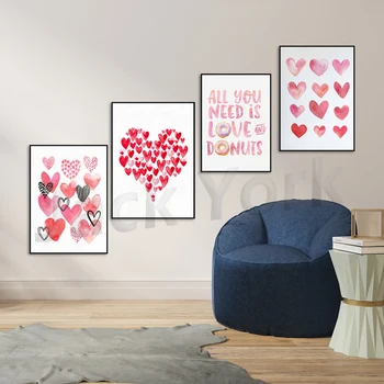 Vse, kar potrebujete, je Ljubezen in Krofi akvarel pastelno roza valentine tiskanje