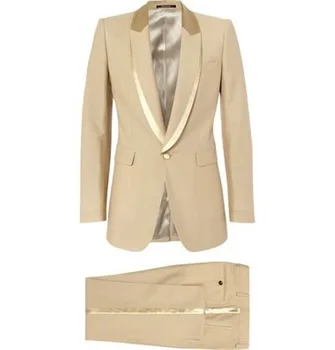 Šampanjec Z Zlatimi River Po Meri Moške Obleke Nevesta Obleko Modni Trend Najnovejše Design Terno Masculino 2 Kosa(Suknjič+Hlače)